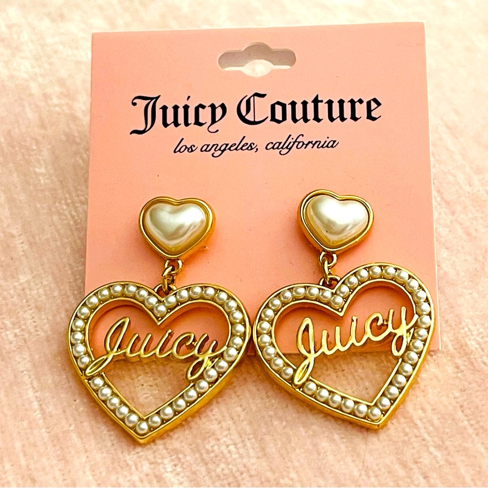 Juicy Couture Gold w/ Pearl Heart Dangle Earrings